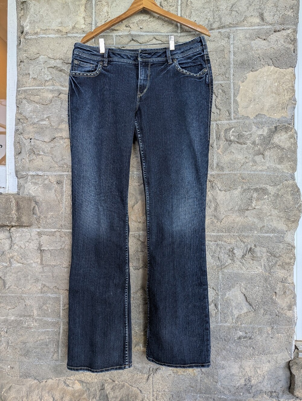 34/34 Silver Bootcut Midrise Julia Jeans Embroidered Y2K Indie Blue Denim